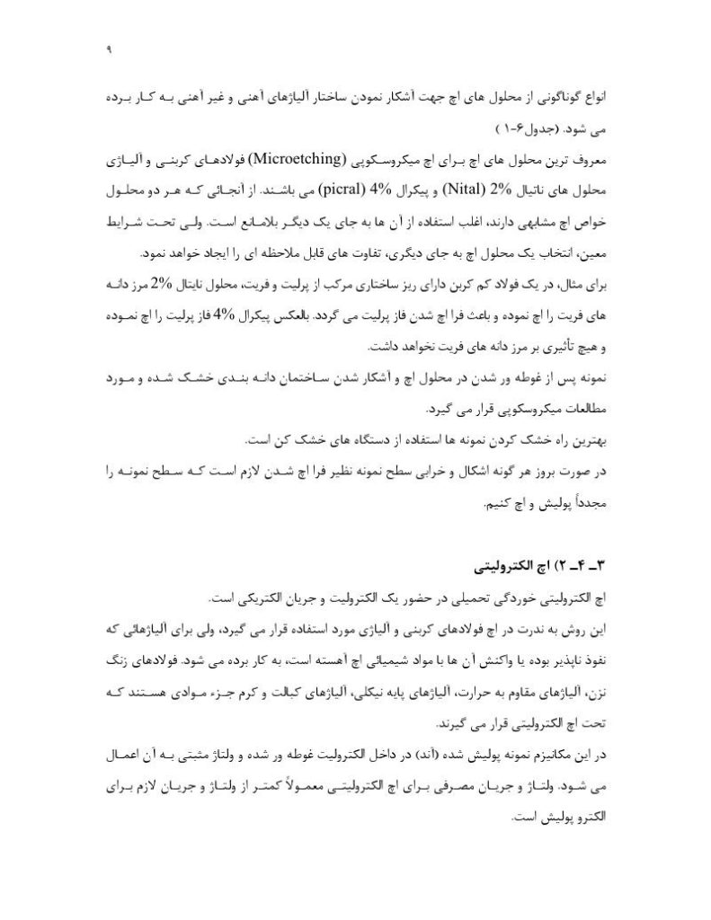 فهرست جزوه دستورکار آزمایشگاه متالوگرافی