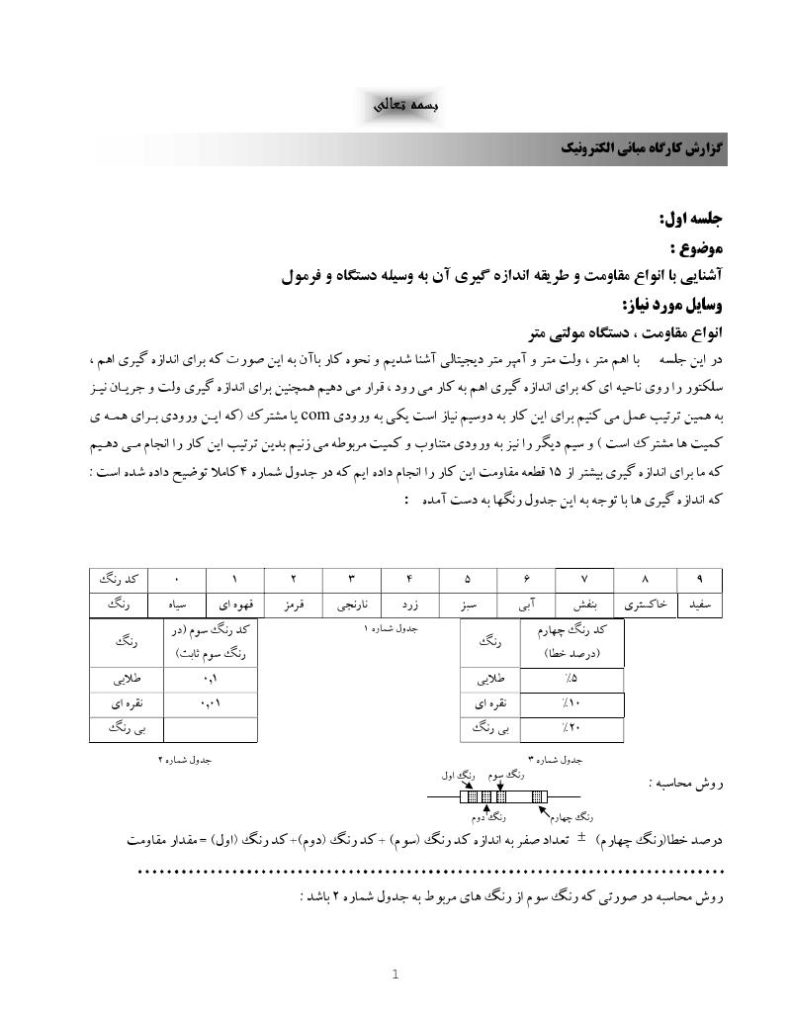 فهرست جزوه گزارش کارگاه مبانی الکترونیک (رشته مهندسی برق)