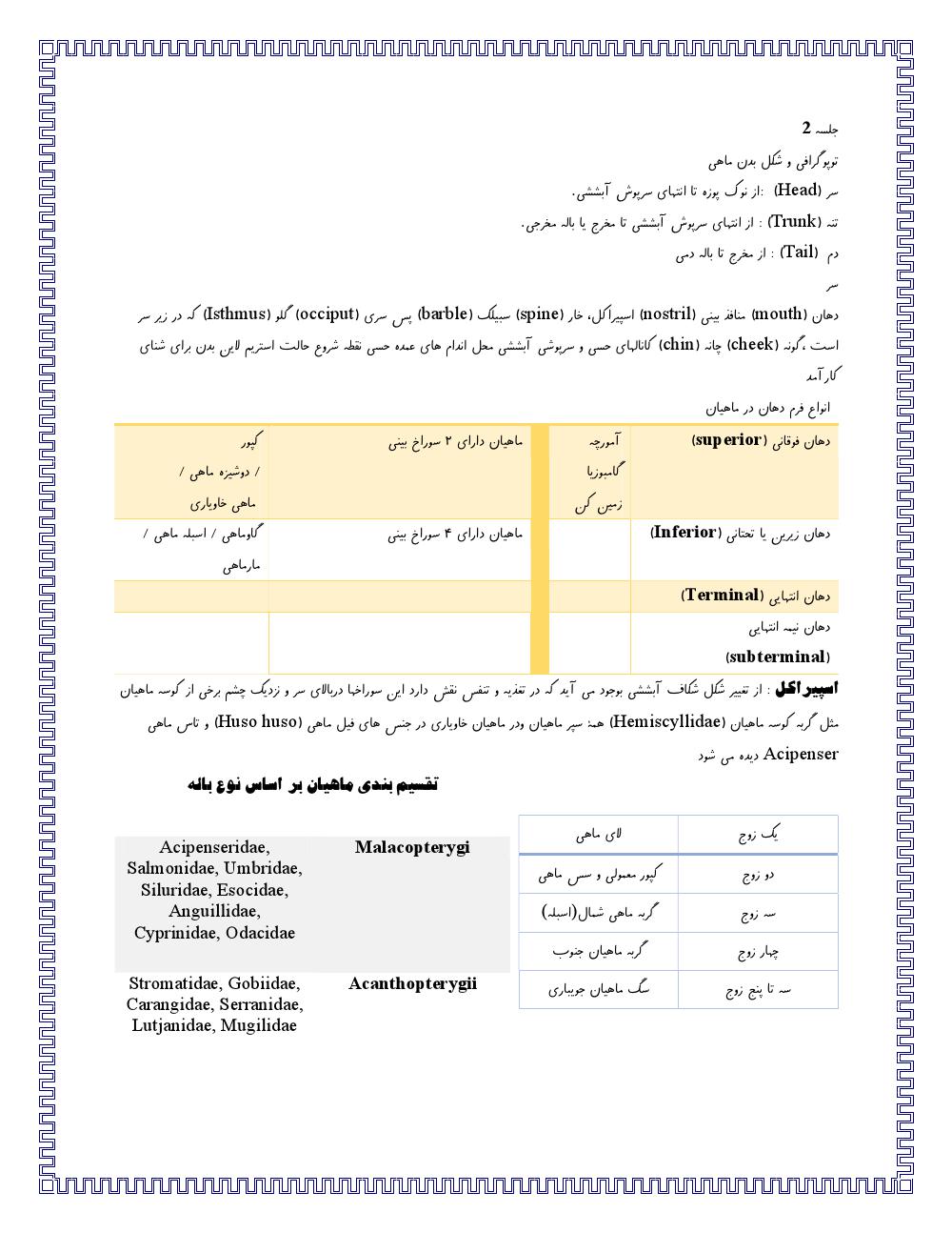 دانلود رایگان جزوه خلاصه ماهی شناسی (رشته دامپزشکی)