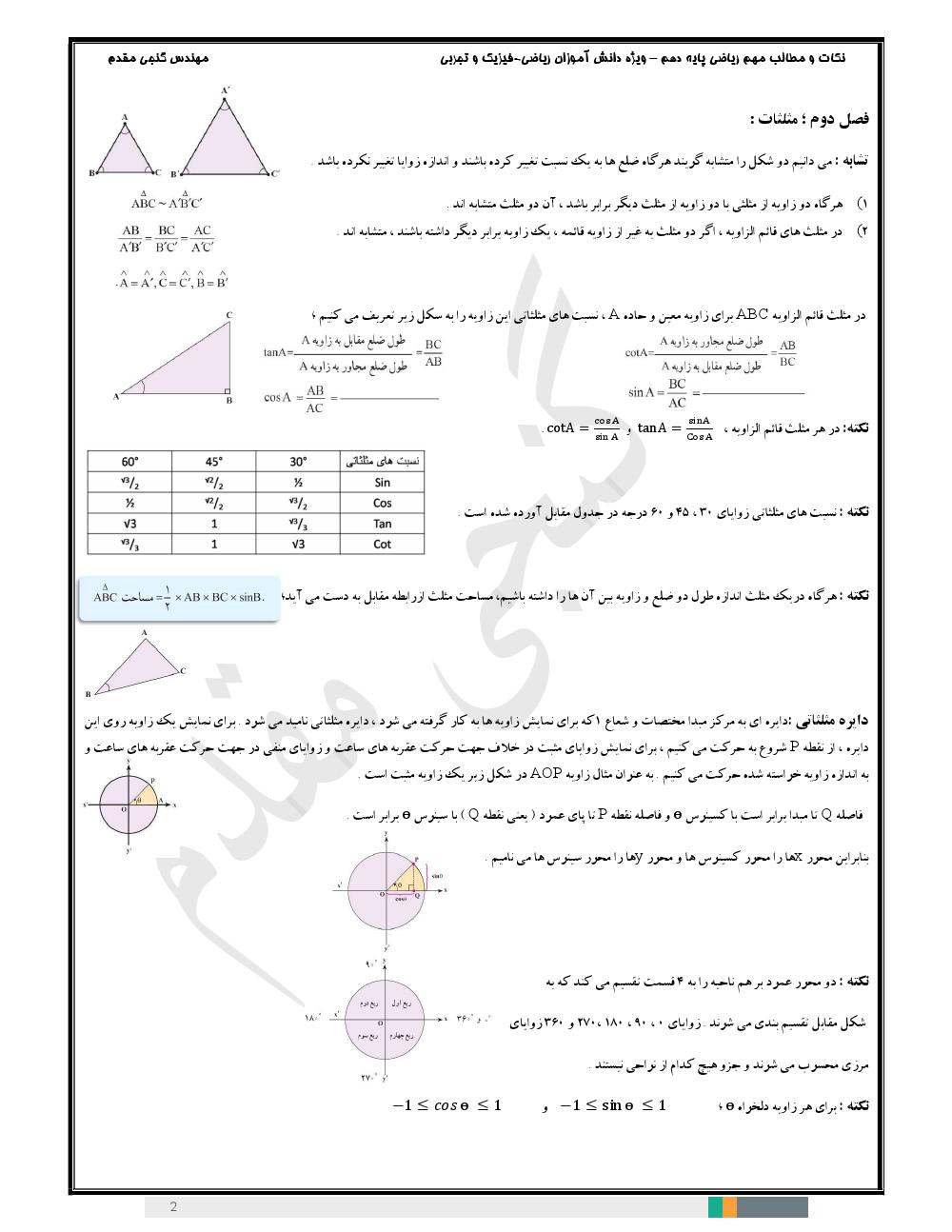 دانلود رایگان جزوه خلاصه ریاضی دهم (ریاضی و تجربی)